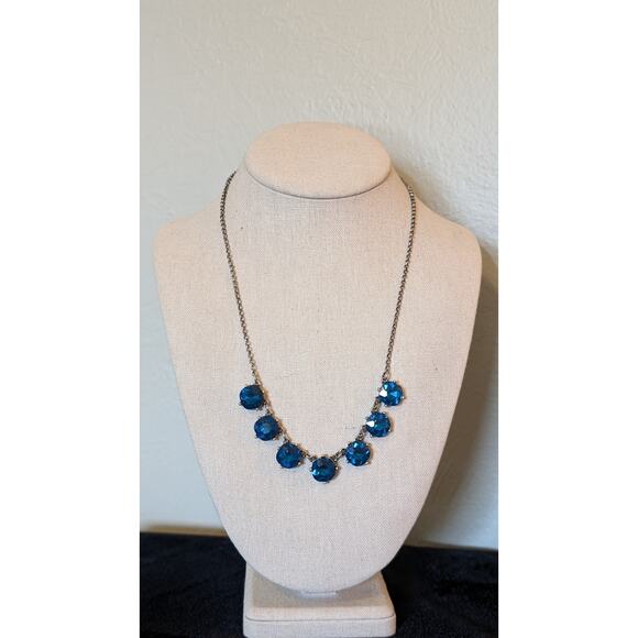 Brilliant Blue Crystal Necklace on Silver Tone Rolo Link Necklace - Picture 7 of 7